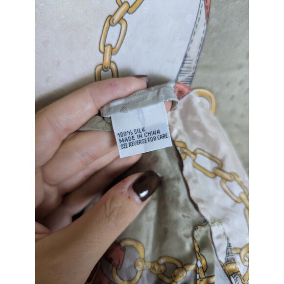 Talbots Petites Pure Silk Gold Button Up Blouse Women Size 4 Equestrian Chain - Picture 10 of 12